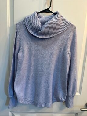 Tahari Lavender Ribbed Cowl-Neck Sweater